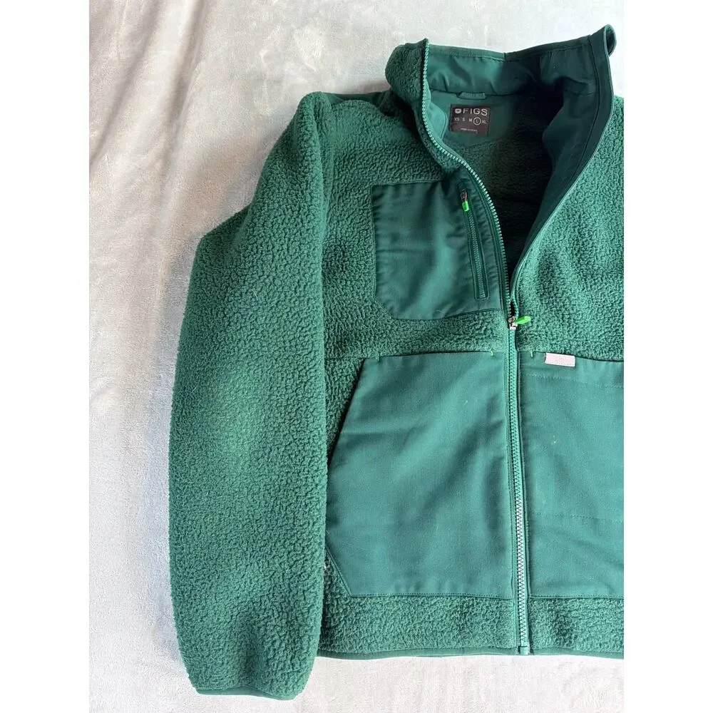 FIGS On-Shift Sherpa Jacket Green Full Zip Fleece Scrub Coat large